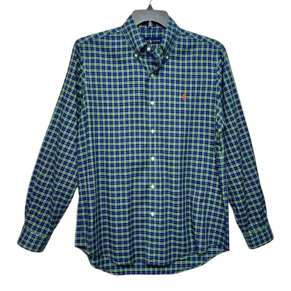 Ralph Lauren Mens Green & Blue Plaid Button-Down Shirt With Embroidered  Logo M - Picture 1 of 9